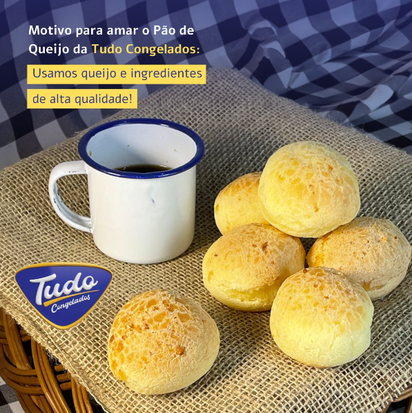 Seu motivo para amar nosso pão de queijo? Simples: usamos queijo e ingredientes de alta qualidade! Na Tudo Congelados, cada mordida é uma explosão de sabor. Venha experimentar o autêntico gostinho da qualidade! 😋🥖