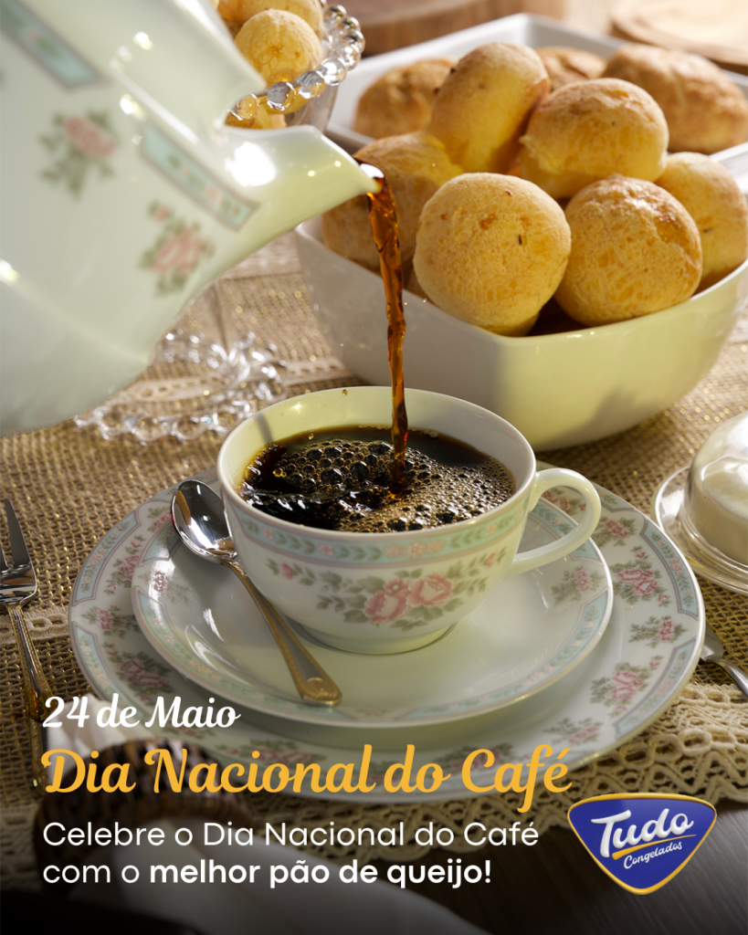 24 de Maio é o Dia Nacional do Café! Nada melhor que celebrar essa data especial com o melhor amigo do café: o pão de queijo da Tudo Congelados. Venha experimentar essa combinação perfeita e torne seu dia ainda mais saboroso!