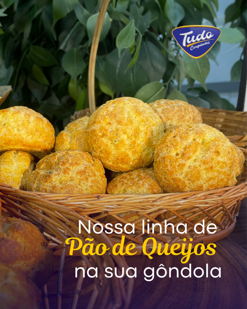 Nossa Linha de Pão de Queijos na sua Gôndola. Deixe sua gôndola ainda mais irresistível com a nossa linha de pães de queijo Tudo Congelados! 🧀🍞 Feitos com ingredientes selecionados e com aquele sabor caseiro que todo mundo adora, são perfeitos para qualquer hora do dia! Garanta já o seu estoque e ofereça aos seus clientes uma experiência única de sabor e qualidade. Seus clientes vão amar e voltar sempre por mais! 🛒