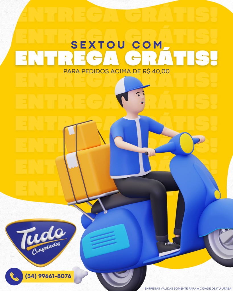 Sextou com entrega grátis! A semana está chegando ao fim e o que pode ser melhor do que relaxar comendo aquele pão de queijo quentinho? Para melhorar, hoje a entrega é grátis nas compras acima de R$40! 🍞✨ Aproveite a sexta-feira do jeito certo: com as delícias da Tudo Congelados na sua casa. Peça agora e comece o seu fim de semana com o pé direito! ▪︎ Entregas válidas somente para a cidade de Ituiutaba.