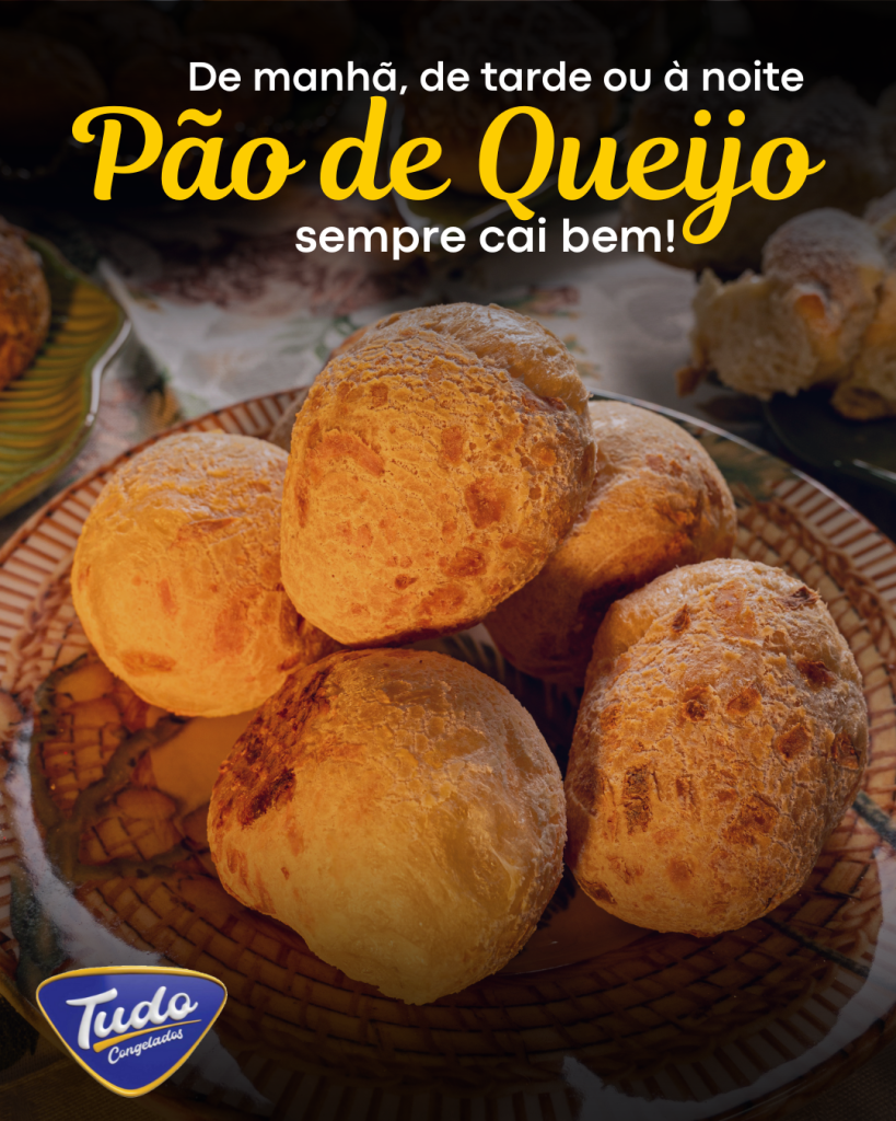 Frase: De manhã, de tarde ou à noite De manhã, de tarde ou à noite, o pão de queijo sempre cai bem