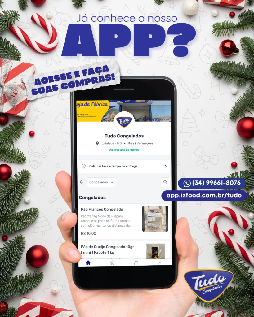 Tudo Congelados no App. Com ele, você encontra nossos produtos com praticidade e rapidez, direto do conforto da sua casa!