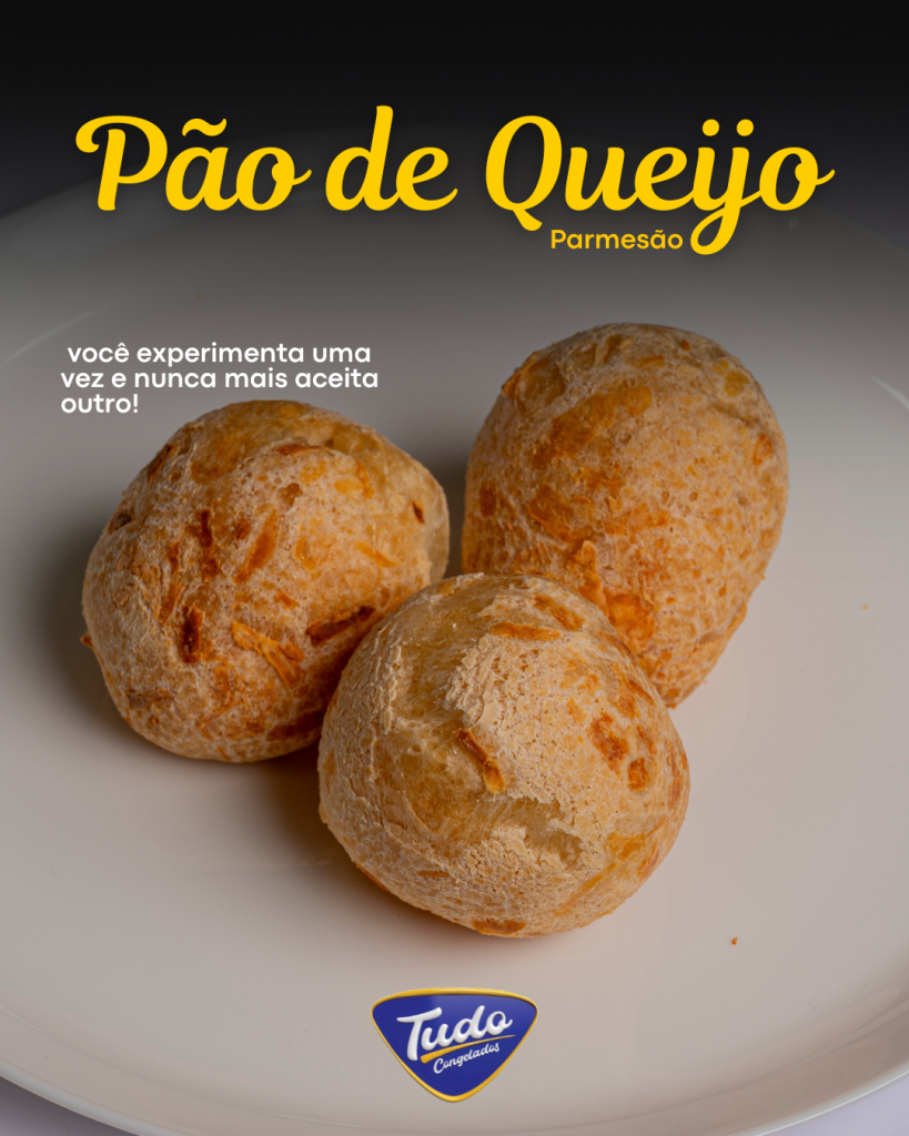 Pão de Queijo Parmesão. O pão de queijo de parmesão da Tudo Congelados é assim: você experimenta uma vez e nunca mais aceita outro!