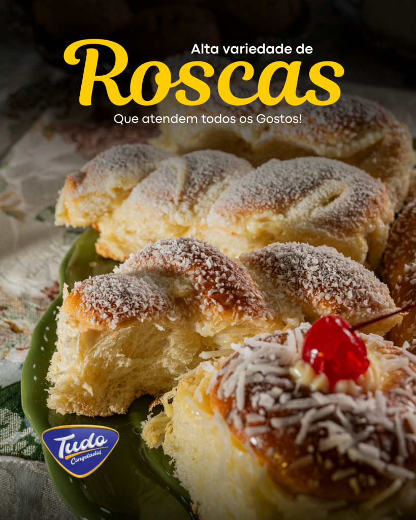 Variedade de roscas para atrair clientes! A Tudo Congelados oferece uma linha completa de roscas que atendem todos os gostos! Garanta mais diversidade e qualidade nas suas prateleiras!