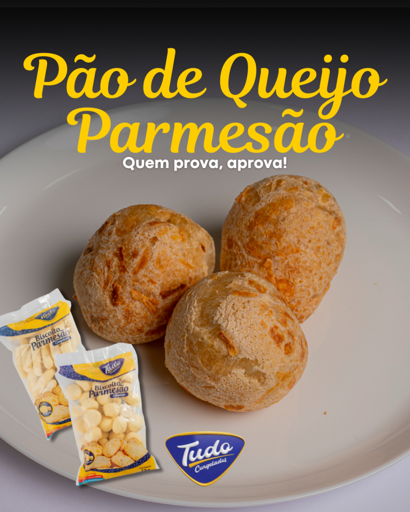Pão de queijo parmesão. É impossível resistir a essa delícia: Pão de Queijo Parmesão da Tudo Congelados! Quem prova, aprova!