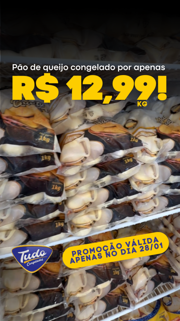 Pão de queijo congelado a 12,99. Promoção imperdível para essa quarta feira: pão de queijo congelado por apenas R$ 12,99!